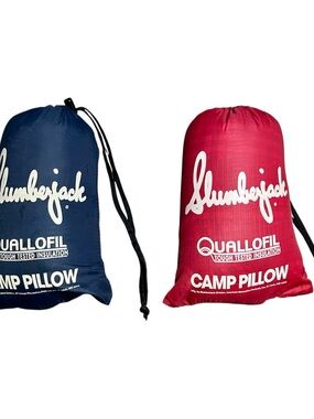 Pair of Slumberjack Quallofil Camp Pillows w/ Stuff Sacks Plaid Camping 10x20”
